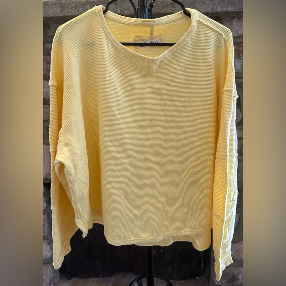 (NWOT) We The Free Yellow Waffle Knit Oversized Thermal Top Small